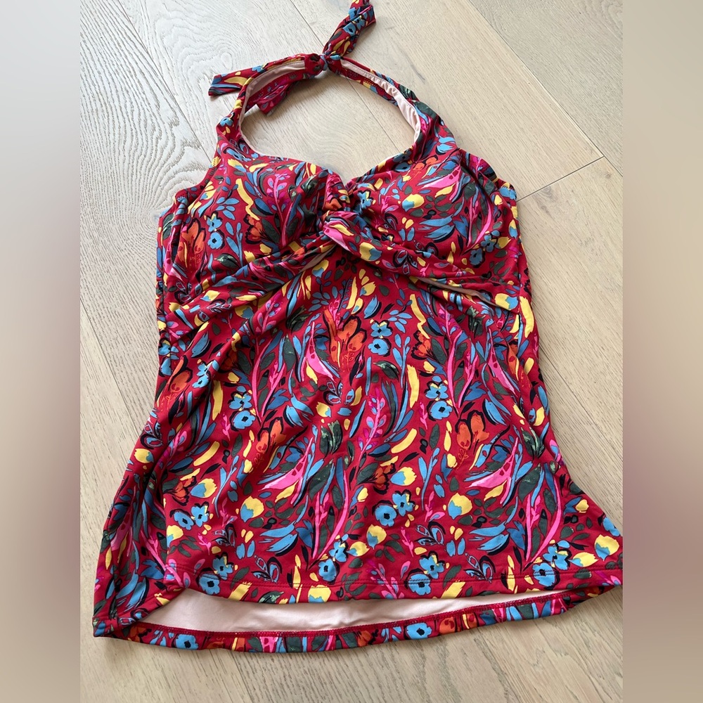 Garnet Hill Red Floral Halter Swim Top-Size 14